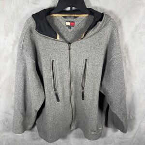 Vintage Tommy Hilfiger Men's Gray Fleece Zip Up Hoodie Jacket Size M